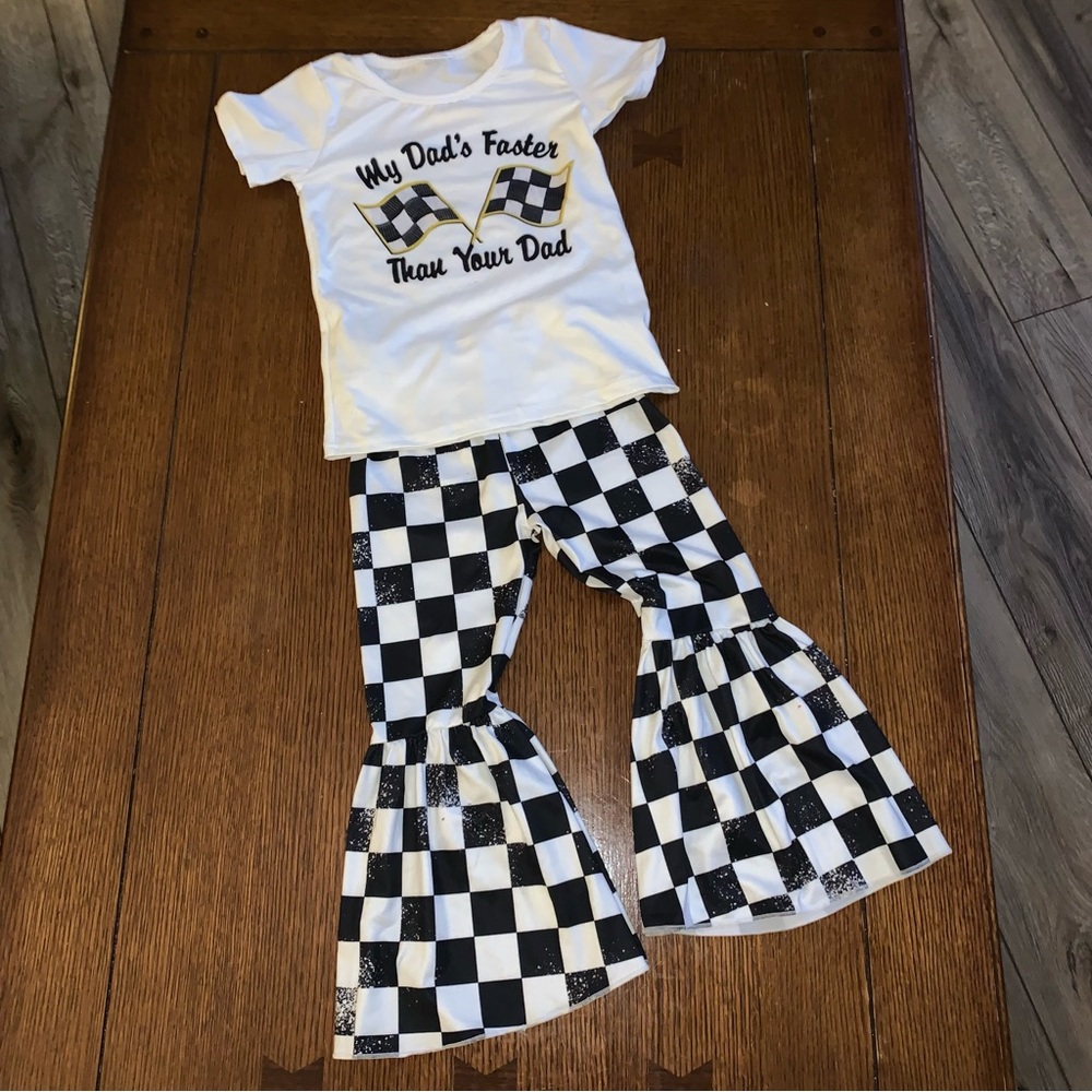 My Dad’s Faster Than Your Dad small girls Fashion statement set.  New Unused